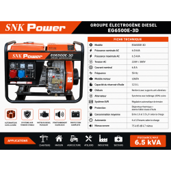 Groupe Électrogène Diesel 6.5kW Silencieux SNK Power 220/380V au Maroc | Prix & Devis