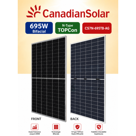 Panneau Solaire CanadianSolar 695W Bifacial N-Type TOPCon au Maroc | Prix & Devis
