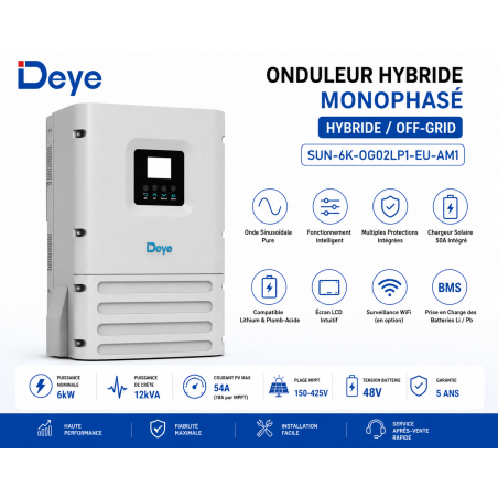 Onduleur Hybride/Off-Grid Deye 6kW Monophasé LV au Maroc | Prix & Devis