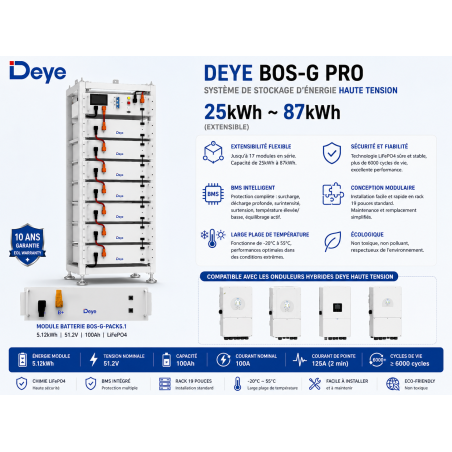 Batterie Lithium DEYE BOS-G-Pack5.1 5.12 kWh/ 51.2V Haute Tension au Maroc | Prix & Devis