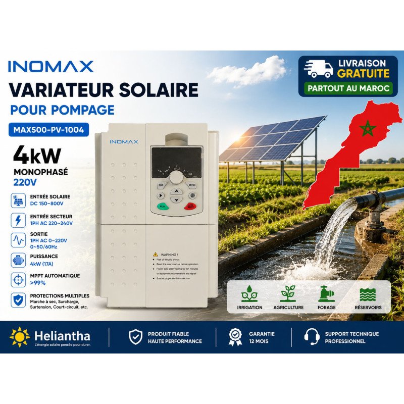 Variateur Solaire INOMAX 4kW 220V Monophasé | Maroc