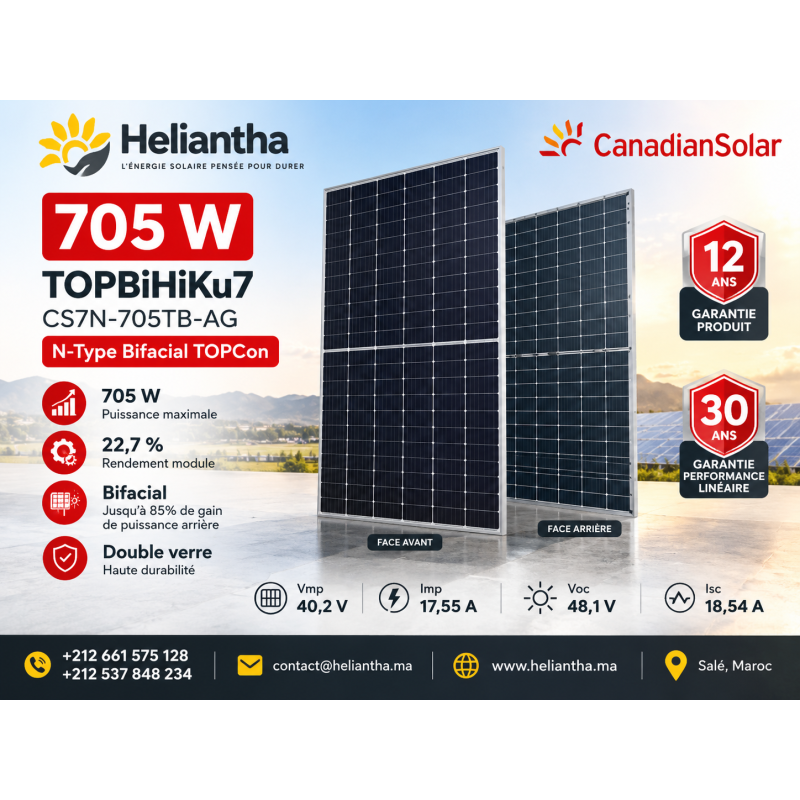 Panneau Solaire Canadian Solar 705W Bifacial N-Type | Maroc